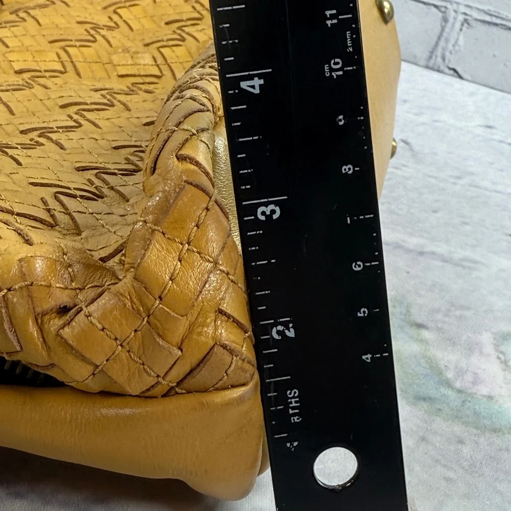 Patricia Nash Maissana Hobo Mustard Yellow Braided Stitch Leather Bag‎